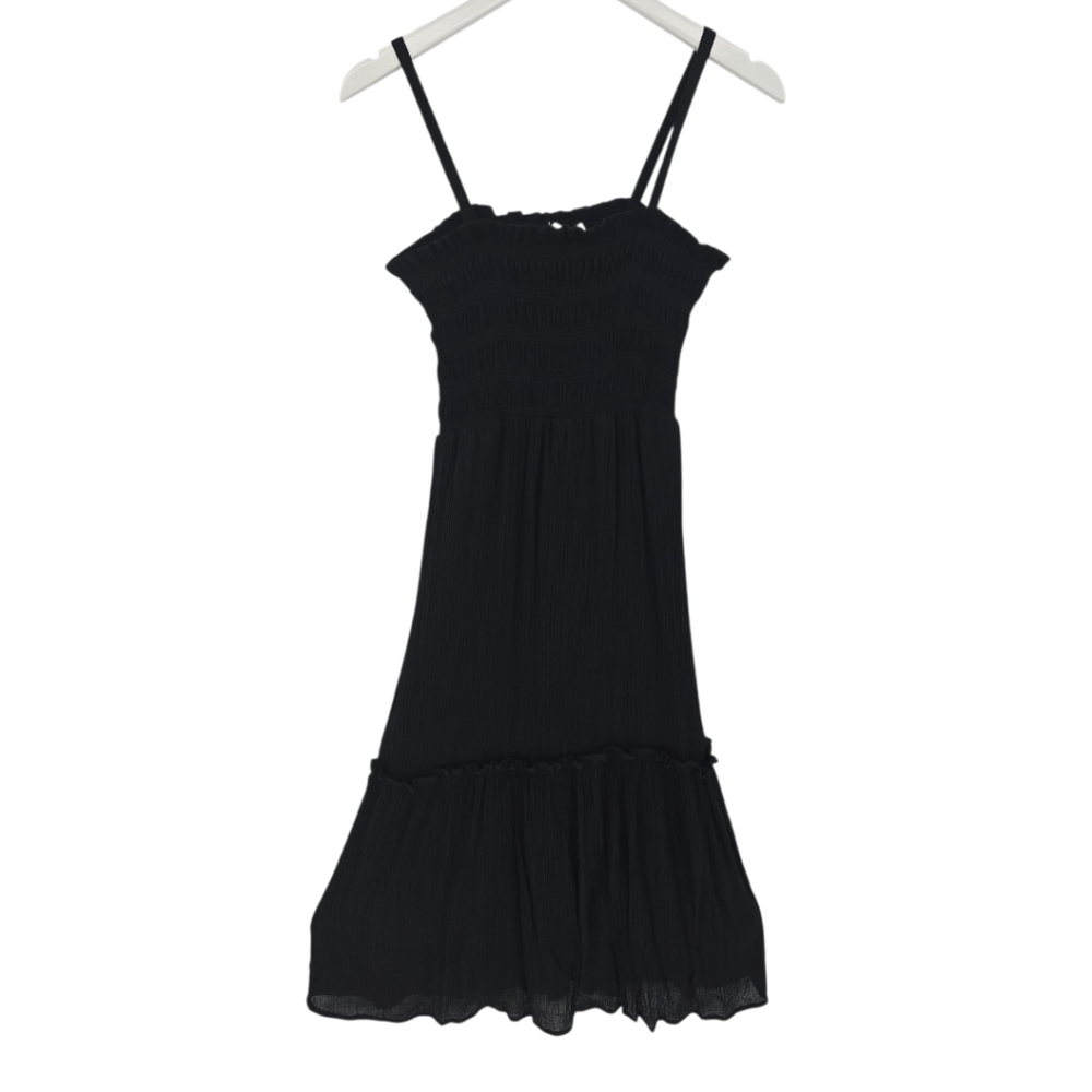 Lush Smocked Tiered Maxi-Midi Dress Size Small in Black with Black Lining